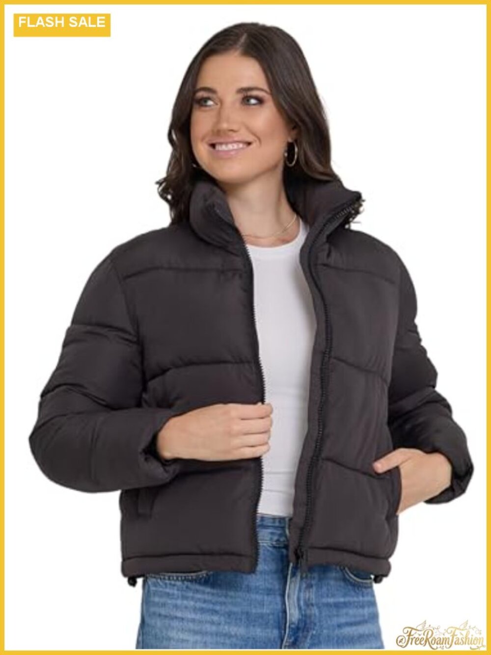 Steve Madden Cropped Puffer Jacket Quilted Hooded Winter Coat